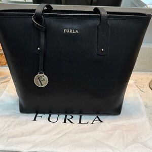 Furla Black Leather Tote with Charm